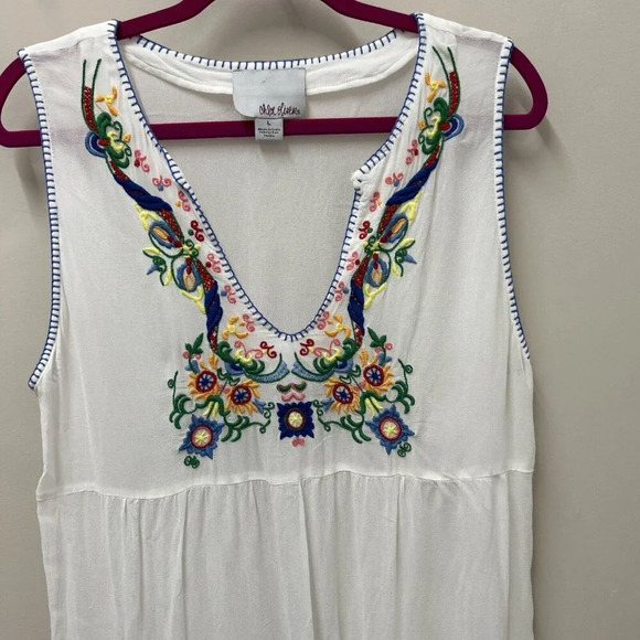 Anthropologie Chloe Oliver Womens Tunic Top L White Gaila Embroidered Bohemian - Picture 3 of 11